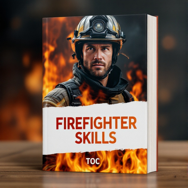 The cover features a close-up image of a firefighter in full gear, with flames in the background. The firefighter is depicted in action, showing determination and bravery.
