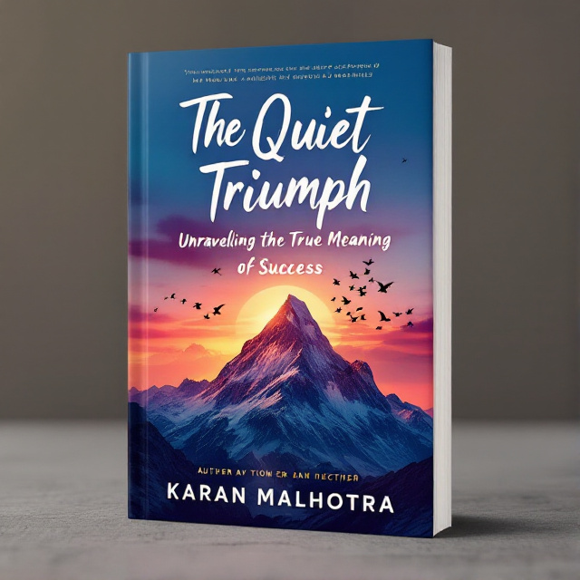 The cover features a breathtaking sunset view with vibrant hues of orange, pink, and purple. A mountain peak is prominently displayed in the foreground, symbolizing the struggles and challenges faced by the protagonist. Flock of birds flying overhead represent freedom and hope.