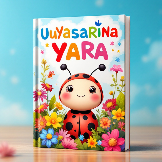 The cover features a playful and colorful illustration of a ladybug surrounded by vibrant flowers and leaves. The ladybug is depicted in a childlike style, with big round eyes and a friendly smile. The background is filled with a bright blue sky and fluffy white clouds, adding to the cheerful and whimsical atmosphere.