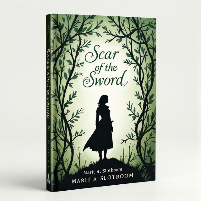 The cover features a swirling pine motif in shades of green, symbolizing growth and resilience. In the center, a silhouette of a female soldier stands strong and brave, representing the historical fiction genre.