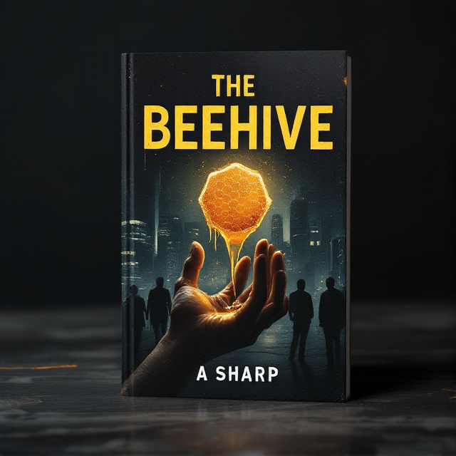 The cover features a dark cityscape with tall buildings, casting eerie shadows. In the foreground, a hand is shown, holding a honeycomb that is melting, with honey dripping onto the shadows of people. The overall tone is dark and mysterious, evoking a sense of thriller and scariness.