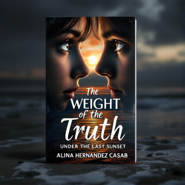 The cover features a close-up view of the eyes of a girl and a boy looking intensely at each other. The beach with a sunset is depicted in the background, but it appears as if it's the night, creating a sense of mystery and intrigue.