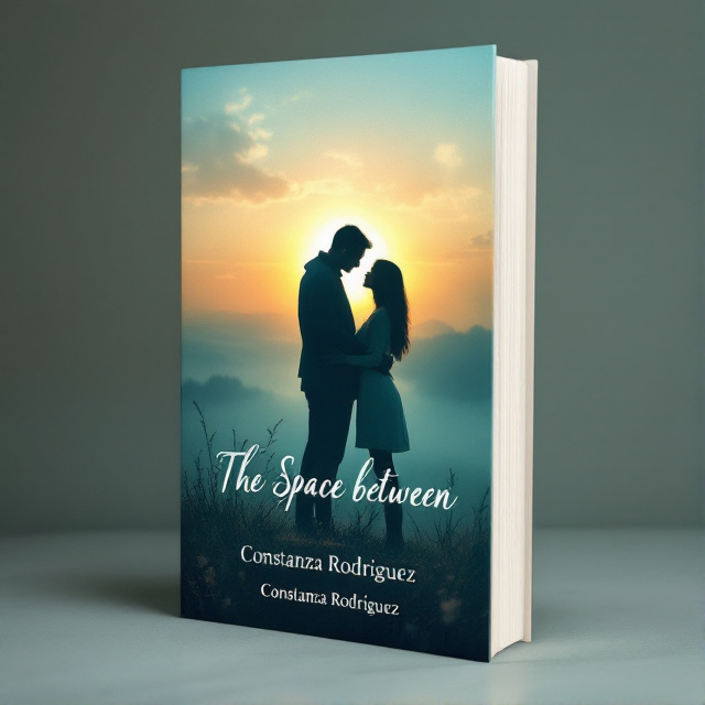 The cover features a serene and dreamy sunset scene, with soft shades of aqua and orange. In the foreground, two silhouettes of people in love can be seen, standing close together and gazing at the sunset. The overall mood is nostalgic and romantic, with a hint of drama.