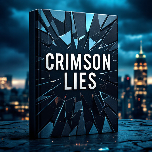 The cover features a dramatic city skyline at dusk, with dark clouds looming overhead. The buildings are shadowy silhouettes, creating a sense of mystery and danger. The foreground is dominated by large shards of shattered glass that create a dynamic and fragmented effect. Each shard reflects different angles of the cityscape, emphasizing the theme of broken trust and fractured lives.