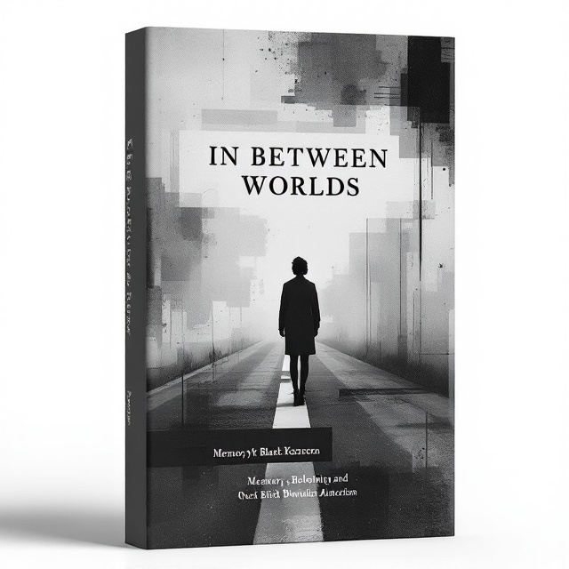 The cover features a grayscale image of a woman standing at a crossroads, symbolizing the protagonist's journey of self-discovery. The image is overlaid with abstract graphics and textures, creating a sense of ambiguity and mystery. The overall mood is gloomy and introspective.