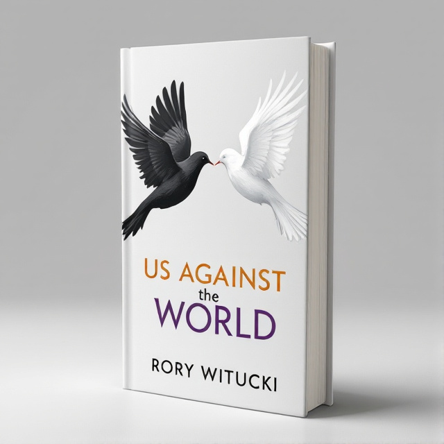 The cover features two birds flying towards each other, one black and one white, symbolizing the contrasting characters in the story. Behind them, a flying pride flag adds a layer of meaning to the narrative and represents the LGBTQ+ genre.
