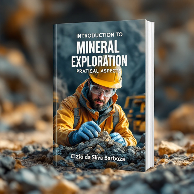 The cover features a close-up image of a geologist wearing a hard hat and safety goggles while examining a rock sample. The image is set against a backdrop of a gold mine with mining equipment in the background. The overall tone is vibrant and dynamic, reflecting the excitement of mineral exploration.