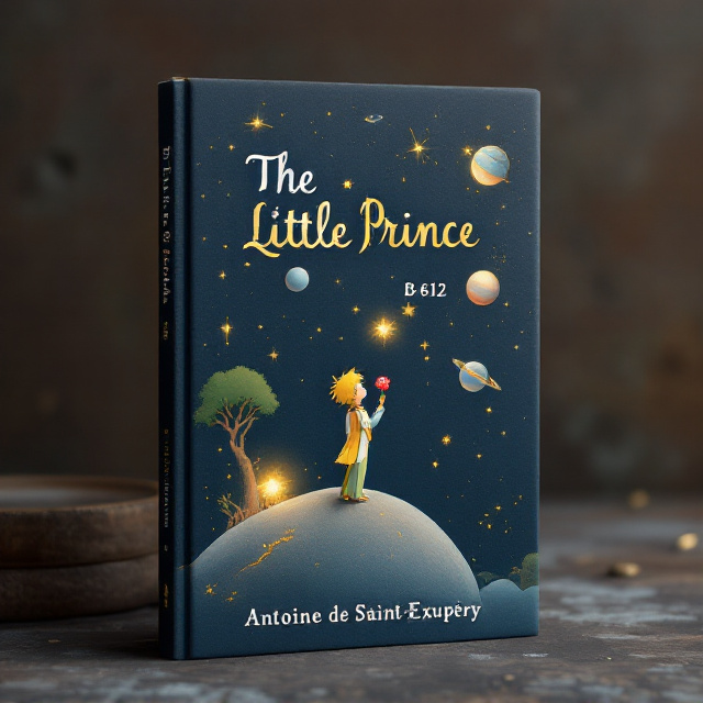The Little Prince stands on his asteroid B-612, gazing up at the starry sky, holding a rose in his hands. The midnight blue background represents the vastness of space, while the gold accents add a touch of wonder and magic. The stars, planets, and asteroids are scattered across the cover, creating a sense of adventure and exploration. The baobab tree and desert serve as a reminder of the Little Prince's journey and the themes of loneliness and friendship.