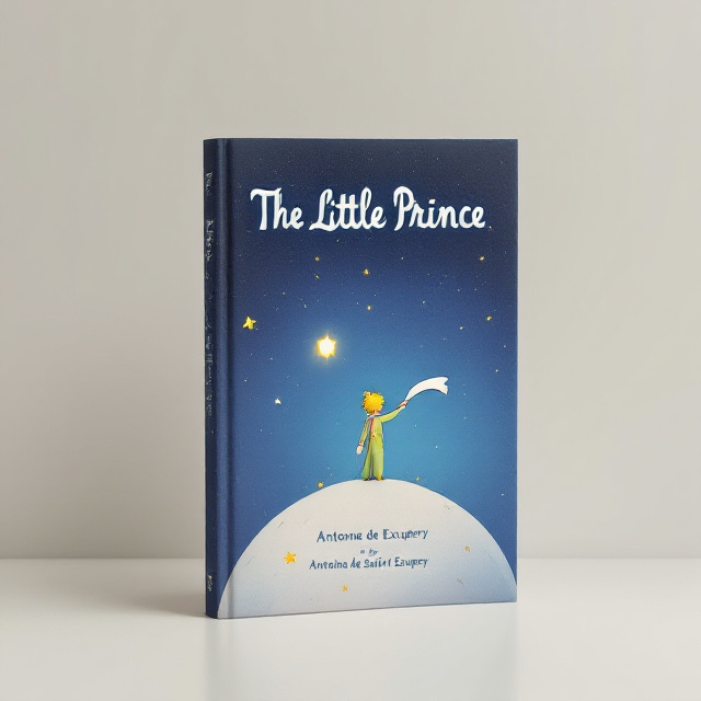The Little Prince standing on his small asteroid (B-612) with a scarf blowing in the wind, surrounded by stars.