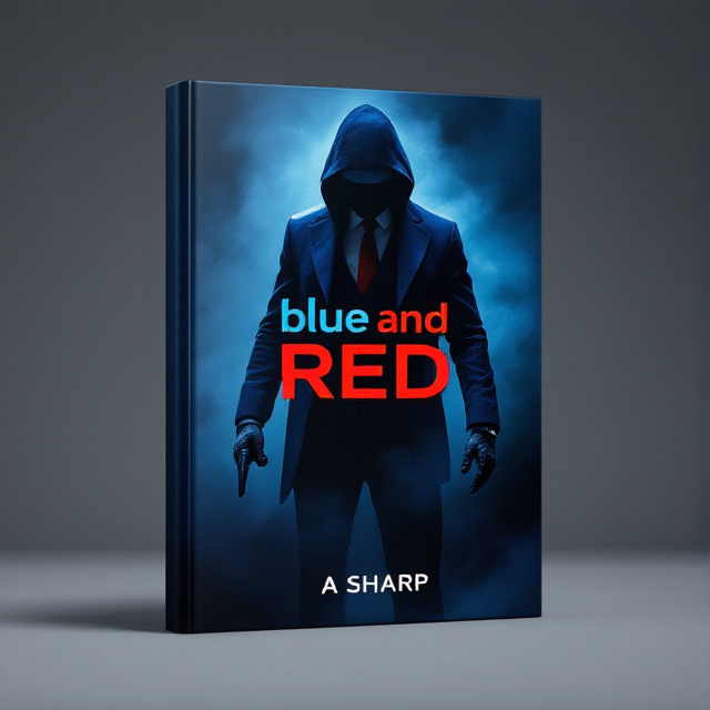The cover features a bold and striking image of a mysterious secret agent in action. The agent is dressed in a blue suit and red tie, symbolizing the book's title "blue and red". The background is dark and ominous, with shadows and fog creating an atmosphere of suspense and mystery. The agent is shown in a dynamic pose, evoking a sense of danger and excitement.