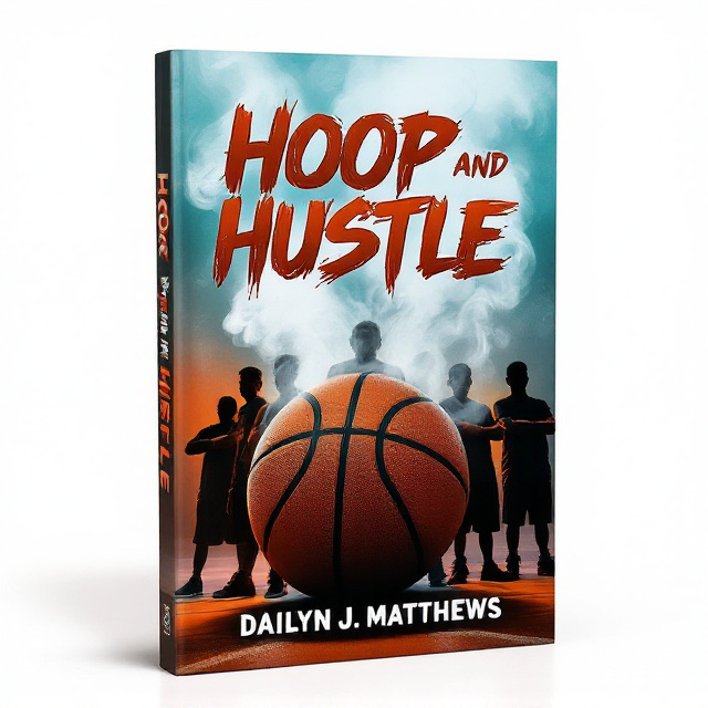 The cover features a close-up shot of a basketball, with smoke rising from it, representing the element of weed. The basketball is positioned centrally, with the five boys lined up behind it on the basketball court. The boys are shown in silhouette, with their arms crossed and a sense of determination on their faces. The background is a mix of orange and blue gradient, symbolizing the energy and excitement of the sport.