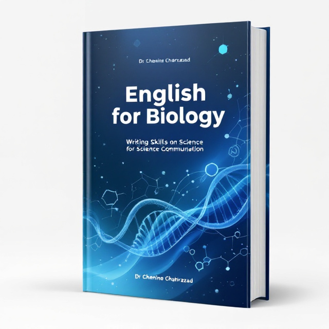 The cover features a sleek gradient background in various shades of blue, fading from deep navy at the top to a lighter sky blue at the bottom. Subtle abstract scientific elements, like molecular structures and DNA strands, flow diagonally across the page in the background, creating movement. A small stylized open book icon is placed to the left of the centered title.