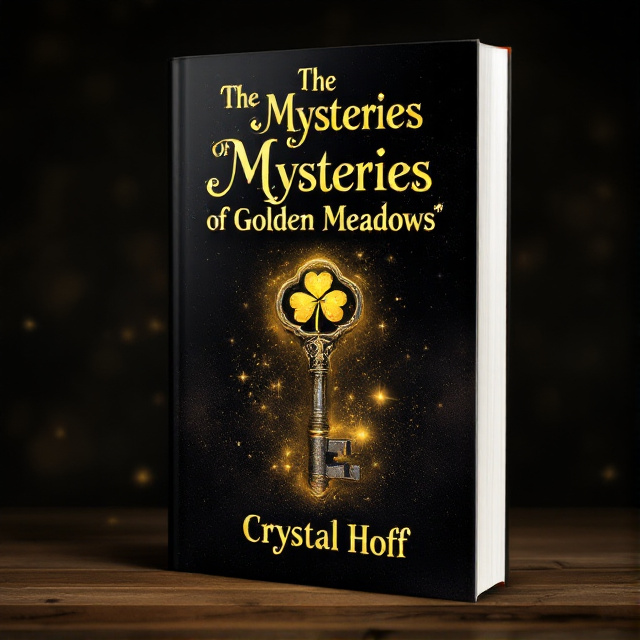The cover features a close-up illustration of a rustic antique key with a clover etched on the key handle. The key is surrounded by a subtle glow, giving it a mystical feel. The background is a gradient from black to gold, adding a touch of elegance and mystery to the design.