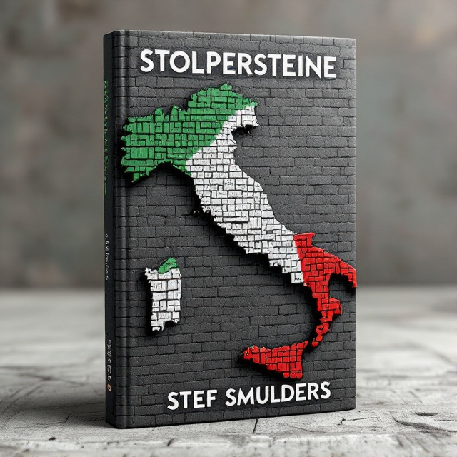 The cover features a map of Italy made up of blocks of varying heights. Each block has an Italian character written on it. The map is colored green in the north, white in the middle, and red in the south. On top of the map, a person is lying down, struggling to get up.