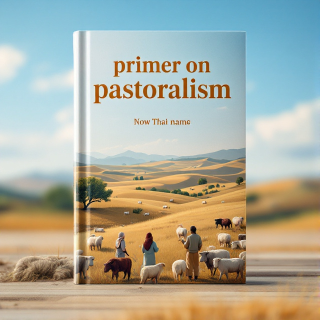 The cover features a pastoral landscape with rolling hills and a clear blue sky. In the foreground, there is a group of pastoralists interacting with their animals, including sheep and cattle. The animals are depicted in a realistic style, while the pastoralists are represented in a simplified, stylized manner.