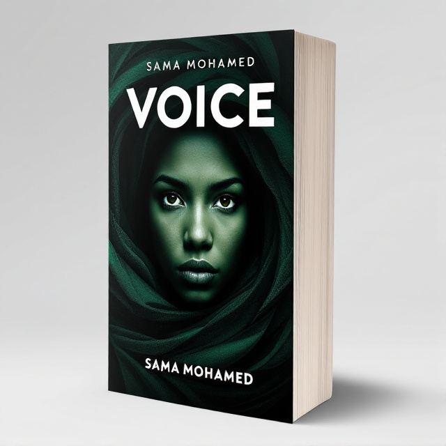 The cover features a close-up image of a Palastenias woman with a determined expression on her face, surrounded by swirling green and black colors representing the historical context of the book. The title "Voice" is prominently displayed in bold white font at the top, while the author's name "Sama Mohamed" is placed at the bottom in a smaller black font.