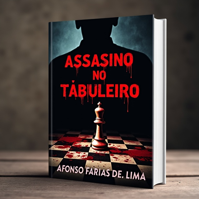 The cover features a close-up shot of a bloody chessboard, with a chess piece covered in blood placed in the middle. Behind the chessboard, there is a silhouette of a person holding the chessboard, creating a sense of mystery and danger.