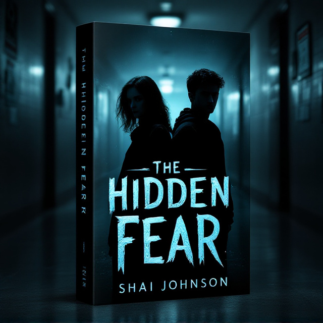 The cover features a shadowy silhouette of Jamie and Sam standing back-to-back in a dimly lit school hallway. They appear tense, with Jamie looking protectively towards the viewer while Sam gazes into the shadows. In the background, the hallway stretches into darkness, with flickering lights casting eerie shadows. A missing person poster is partially visible on the wall, hinting at the mystery and urgency of their investigation.
