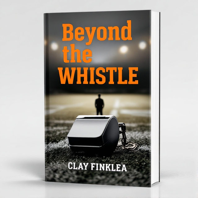 The cover features a close-up of a whistle, symbolizing the football coach element of the book. The whistle is placed in the center of the cover, surrounded by a blurred background of a football field. The coach in the background is depicted in a small silhouette, highlighting his isolation and anxiety.