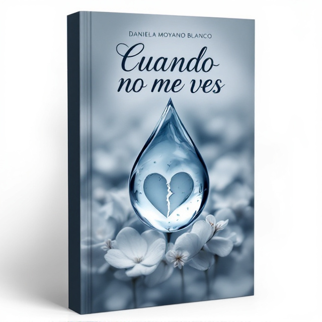 The cover features a close-up image of a teardrop, representing the emotion of pain and love. Behind the teardrop, there is a faint image of a broken heart, symbolizing heartbreak. The teardrop and heart are surrounded by delicate flower petals, illustrating the beauty and vulnerability of emotions. The overall style is minimalistic and monochromatic, with shades of blue and gray.