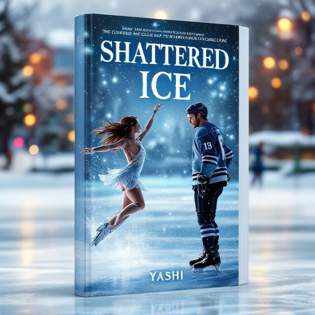 The cover features a captivating scene on an ice rink. In the foreground, a female figure skater, dressed in a sparkling costume, is caught mid-jump, exuding elegance and determination. Nearby, a male ice hockey player in his team jersey watches her, his expression a mix of admiration and challenge. Snowflakes fall softly around them, and in the background, the blurred outline of a vibrant college campus sets the scene.