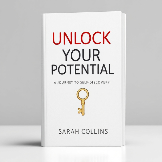 The cover features the book title "Unlock Your Potential A Journey to Self-Discovery" in bold, uppercase typography. The word "Unlock" is emphasized and highlighted with a key symbol incorporated within the letter "O". The rest of the title is arranged in a stacked layout, with "Your Potential" in a smaller font size, creating a sense of progression. The typography is clean and modern.