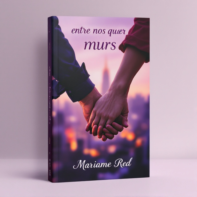 The cover features a close-up image of a couple holding hands, their fingers entwined. The image is set against a backdrop of a city skyline at dusk, with soft purple hues highlighting the romantic atmosphere. The title "entre nos quatre murs" is placed in bold, elegant typography at the top of the cover, while the author's name "Mariame Red" is positioned at the bottom in a more delicate script font.
