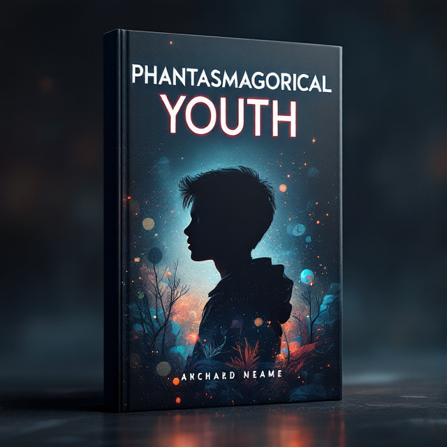 A dark and mysterious background with a silhouette of a young person fading into the background. A surreal and dreamlike atmosphere created by abstract shapes and vibrant colors surrounding the silhouette.