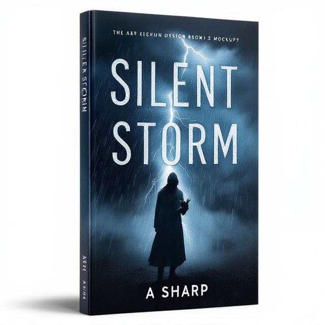 A dark, stormy sky with lightning striking through it. In the foreground, a shadowy figure stands, partially obscured by the rain. The figure is holding a mysterious object, hinting at the book's mystery element.