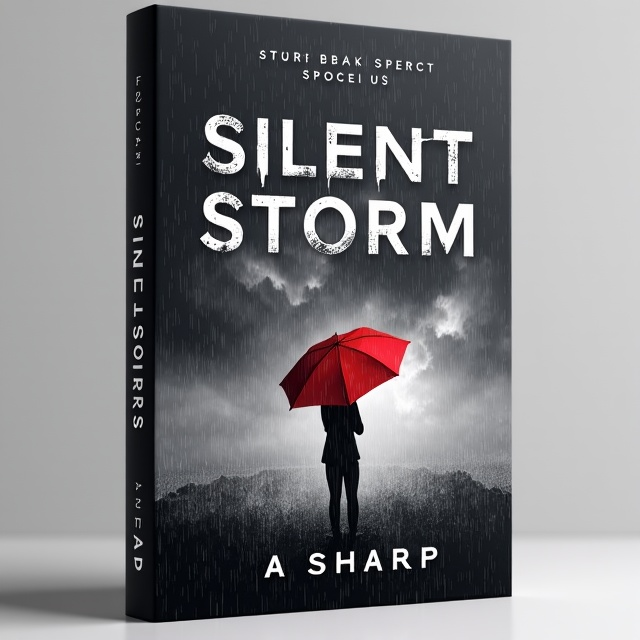 The cover features a close-up image of a stormy sky, with dark, ominous clouds swirling together. In the center, there is a silhouette of a person holding an umbrella, with rain pouring down around them. The image is in black and white, with a splash of red highlighting the umbrella.