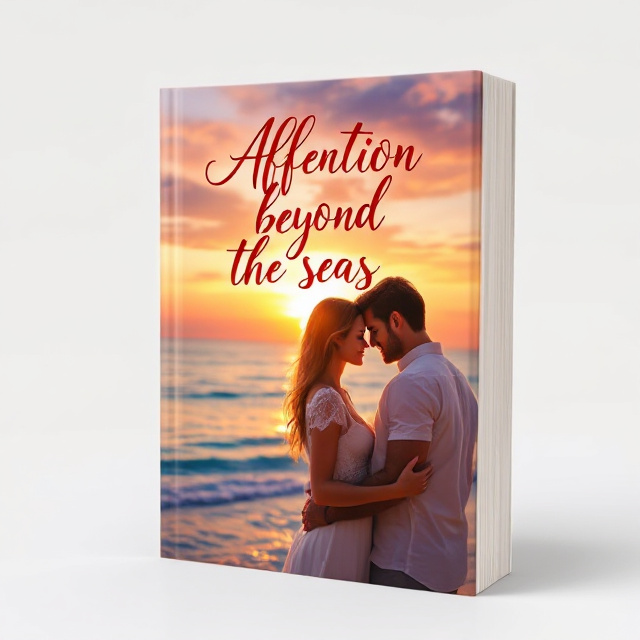 The cover features a couple embracing each other against a backdrop of a beautiful sunset by the sea. The colors are warm and vibrant, capturing the essence of love and romance.