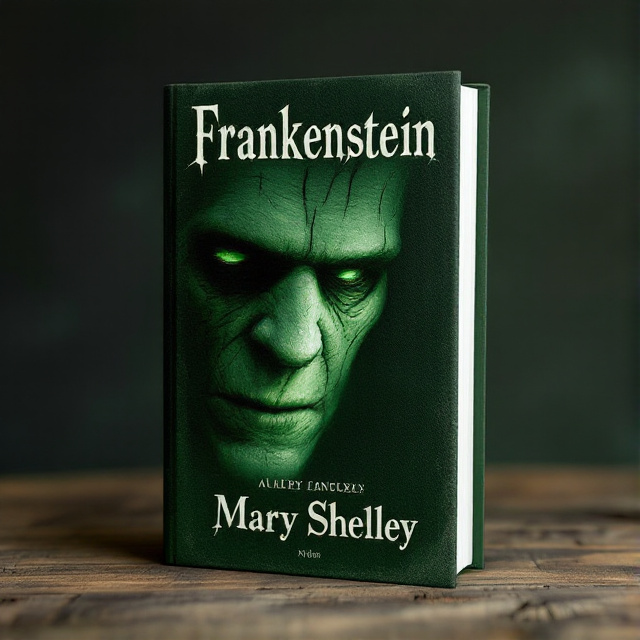 The cover features a close-up of the creature's face, partially obscured by shadows. The doctor is shown in the background, with a frightened expression. The green color scheme adds a sense of dread and mystery.
