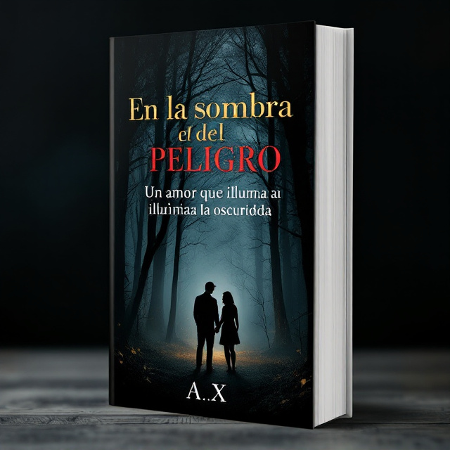 The cover features a shadowy forest scene with a couple standing in the foreground. The trees cast ominous shadows, creating an atmosphere of intrigue and danger. The couple is slightly illuminated, symbolizing the love that lights up the darkness around them.