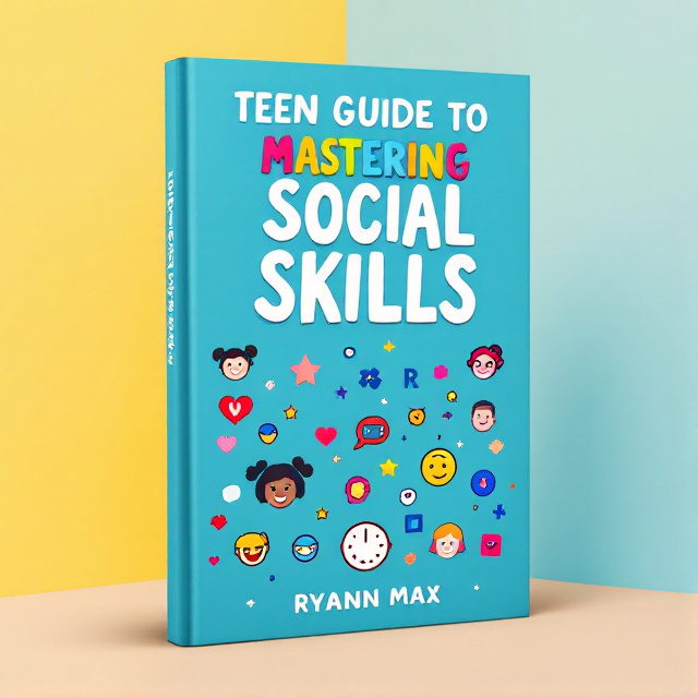 The cover features a plain background in a vibrant, bold color. The title is prominently displayed in a fun and modern font, with the subtitle in a smaller text below. To add visual interest, a series of colorful icons representing different social skills are scattered on the cover.