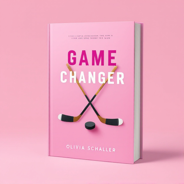 The cover features a simple yet impactful design with a pink background. In the center, there is a pair of crossed hockey sticks with a puck on top, creating a bold and dynamic focal point.