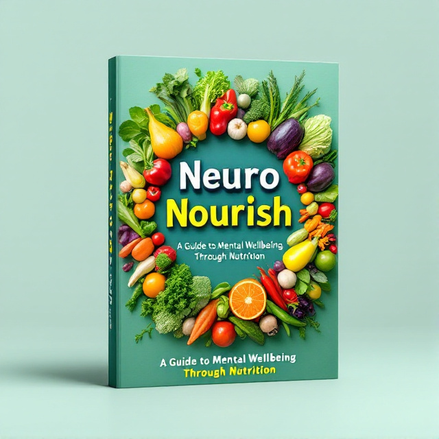 The cover features a close-up image of a colorful variety of vegetables, arranged in a vibrant and eye-catching way. The vegetables are positioned in a circular shape, with the title "Neuro Nourish" placed in the center. The background is a clean and fresh shade of green, representing the book's emphasis on healthy eating.