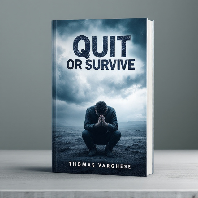 The cover features an image of a man (representing Job) sitting alone in a desolate landscape, with a stormy sky overhead. The image is in black and white, with a hint of blue to convey a sense of sadness and despair. The man is depicted in a kneeling position, with his head bowed and his hands clasped together as a symbol of suffering and prayer.