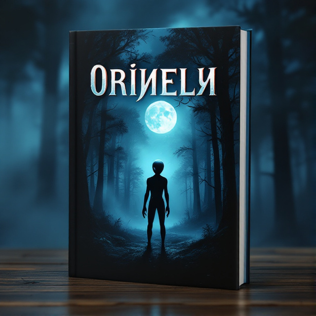 The cover features a mysterious and atmospheric forest at night, with tall, shadowy trees and fog creeping in. In the foreground, there is a silhouette of an alien figure, glowing with an eerie light. The moon shines brightly through the trees, casting an ethereal glow on the scene.