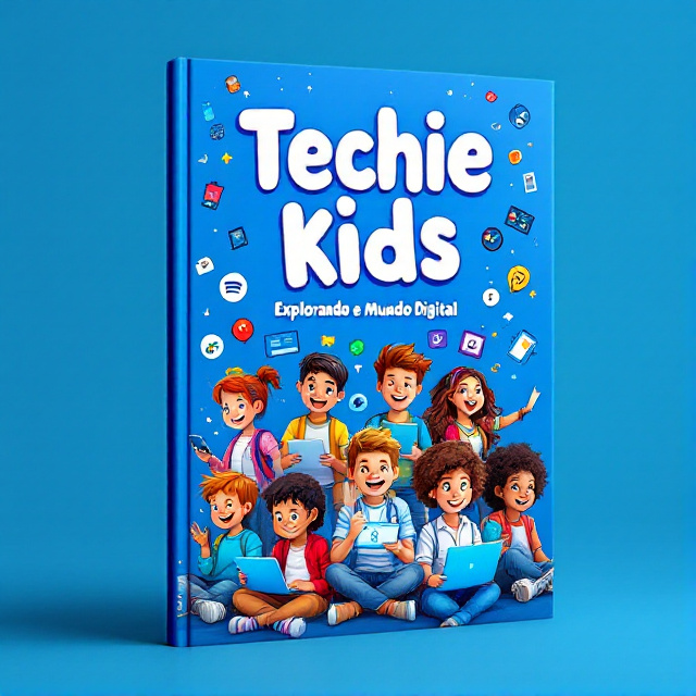 The cover features a group of friendly and diverse kids, surrounded by various digital devices and technology elements. The kids are portrayed with joyful expressions, actively engaging with the digital world. The background is filled with vibrant royal blue, creating a lively and exciting atmosphere.
