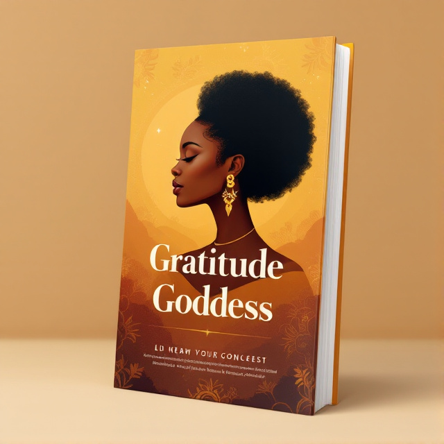 The cover features a graphical illustration of an African goddess in the profile view. The goddess is depicted with serene facial features and a strong, regal posture. The background is a gradient of warm earth tones, symbolizing inner strength and peace. The title "Gratitude Goddess" is placed underneath the illustration, using a clean and elegant font.