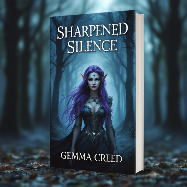 The cover features a mist-filled forest, shrouded in mystery and danger. In the foreground, a beautiful purple-haired princess elf with light green eyes stands, representing the protagonist. The mist adds an element of anxiety and suspense.