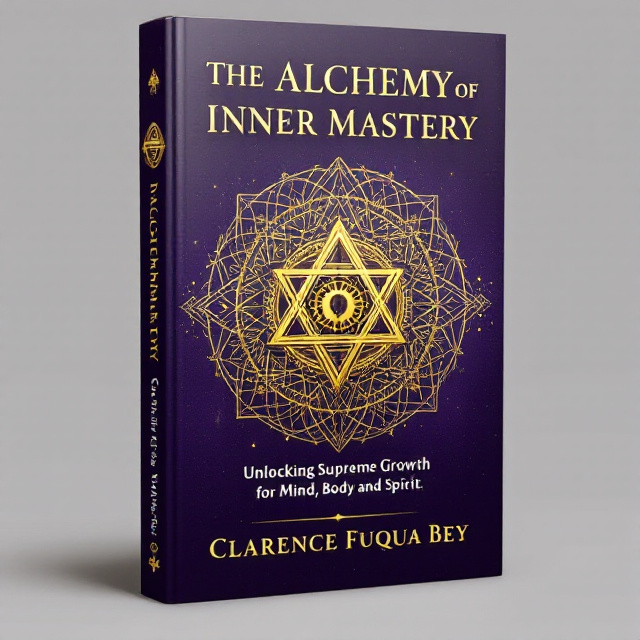 The cover features a central image of a golden alchemical symbol, surrounded by intricate geometric patterns and mystical symbols. The background is a deep purple, symbolizing spirituality and transformation.