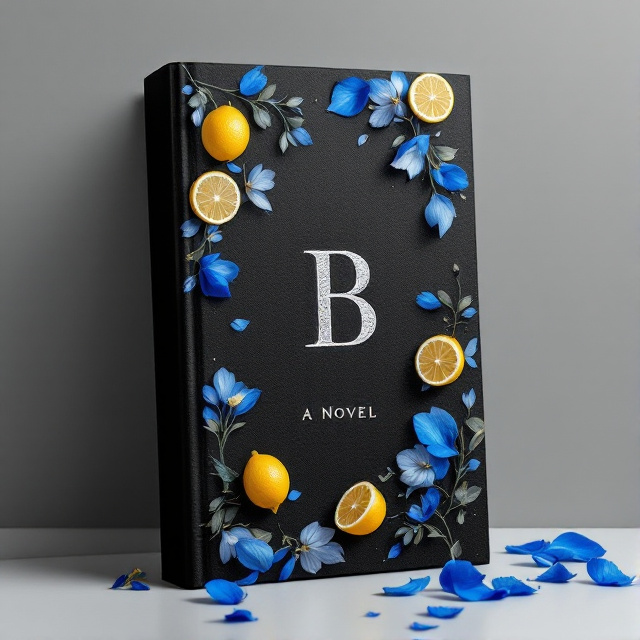 The cover features an elegant arrangement of small lemons and blue petals on a black and silver background. The lemons are scattered across the cover, with some falling from the top while others are placed near the bottom. The blue petals are delicately placed around the lemons, creating a sense of intrigue and beauty.