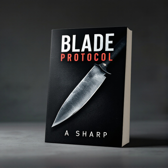 The cover features a close-up shot of a razor-sharp blade, reflecting the thriller and suspense genre. The blade is positioned diagonally across the cover, creating a sense of tension and anticipation. The background is dark and shadowy, adding to the mysterious atmosphere.
