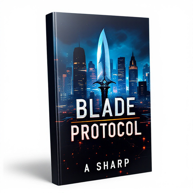 The cover features a mysterious and futuristic cityscape at night, with towering skyscrapers and neon lights. In the center, there is a close-up shot of a sharp and gleaming blade, representing the thrilling and dangerous nature of the story.