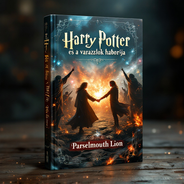 The cover features a dramatic scene of a wizarding war, with spells being cast and explosions happening in the background. In the center, there is an image of two hands intertwined in a loving gesture, representing the theme of love amidst the chaos of war.