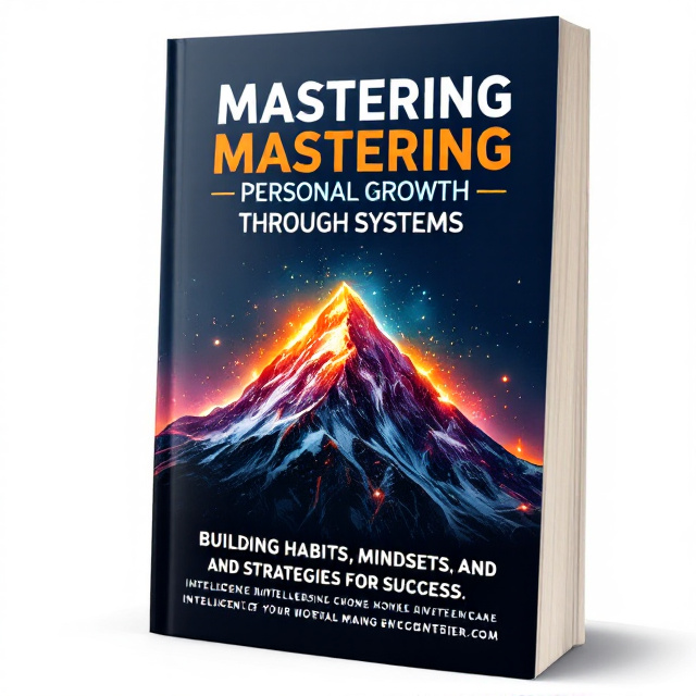 The cover features a bold and dynamic image of a mountain peak, symbolizing personal growth and the journey towards success. The mountain is surrounded by a glowing aura, representing intelligence and enlightenment. The title is prominently displayed at the top, with the word "Mastering" in a strong and commanding font, and the phrase "Personal Growth Through Systems" in a more elegant and refined font.