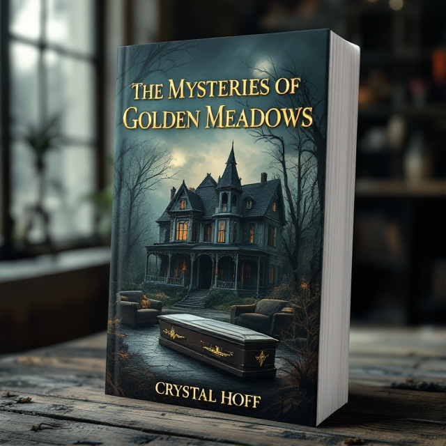 The cover features an illustration of an abandoned Victorian house, with an eerie atmosphere. In the foreground, there is a casket placed in the living room, hinting at the mysteries to be uncovered.