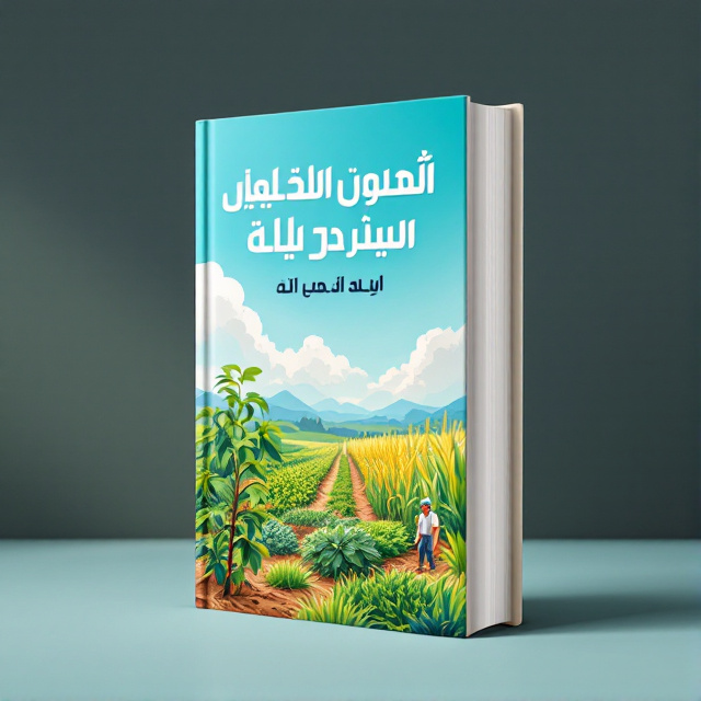The cover features a vibrant illustration of various crops growing in a field, with a bright blue sky in the background. The title of the book is displayed prominently in bold Arabic typography at the top of the cover. Below the title, there is a smaller illustration of a farmer tending to the crops. The author's name is placed at the bottom of the cover in a clean and elegant font.