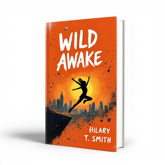 The cover features a vibrant orange background with a silhouette of a girl captured mid-jump against a bright city skyline. Paint splatters arc across the scene, adding a sense of energy and chaos to the design.